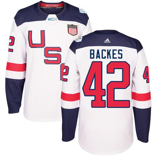 Team USA #42 David Backes White 2016 World Cup Stitched Youth NHL Jersey